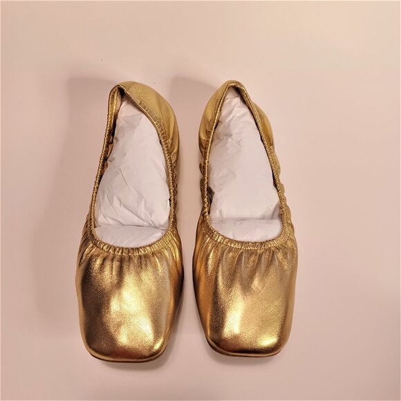New Vince Camuto Gold Leather Ballet Slippers Shoes - Picture 2 of 8